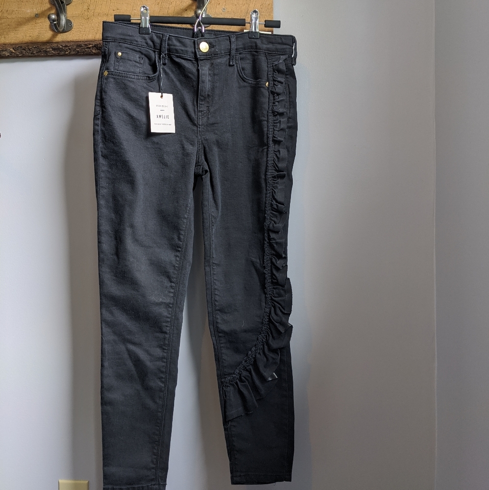 River Island black ruffle jeans. NWT.  UK 12.